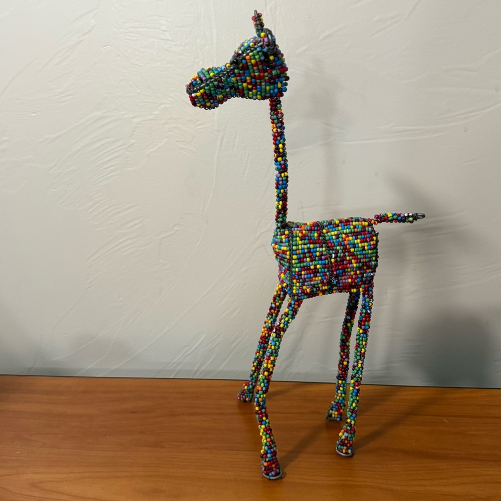 Handcrafted Color Beaded Wire African Sculpture Decoration 13" H Unique Abstract - Picture 5 of 7